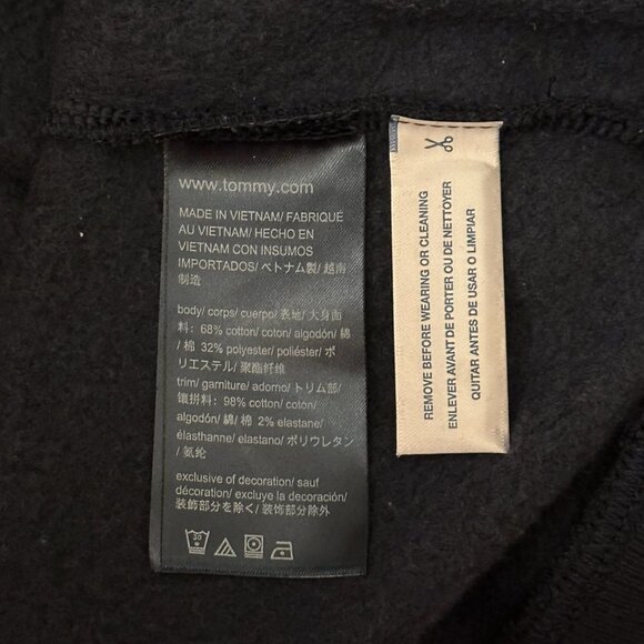 Women's S Tommy Hilfiger Pullover Hooded Sweatshirt Navy White Red Logo Cropped - Picture 5 of 6